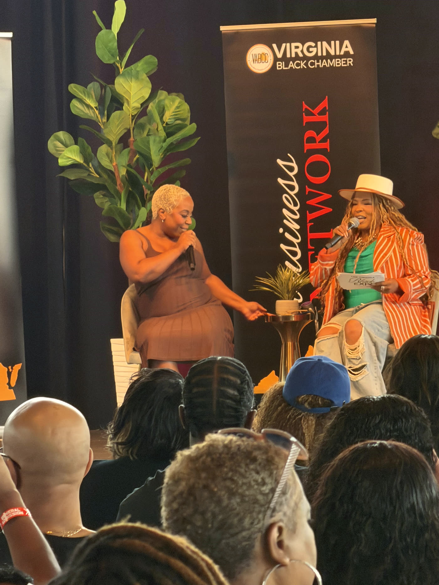 Fireside chat panel on stage at the Virginia Black Expo, presented by the Virginia Black Chamber