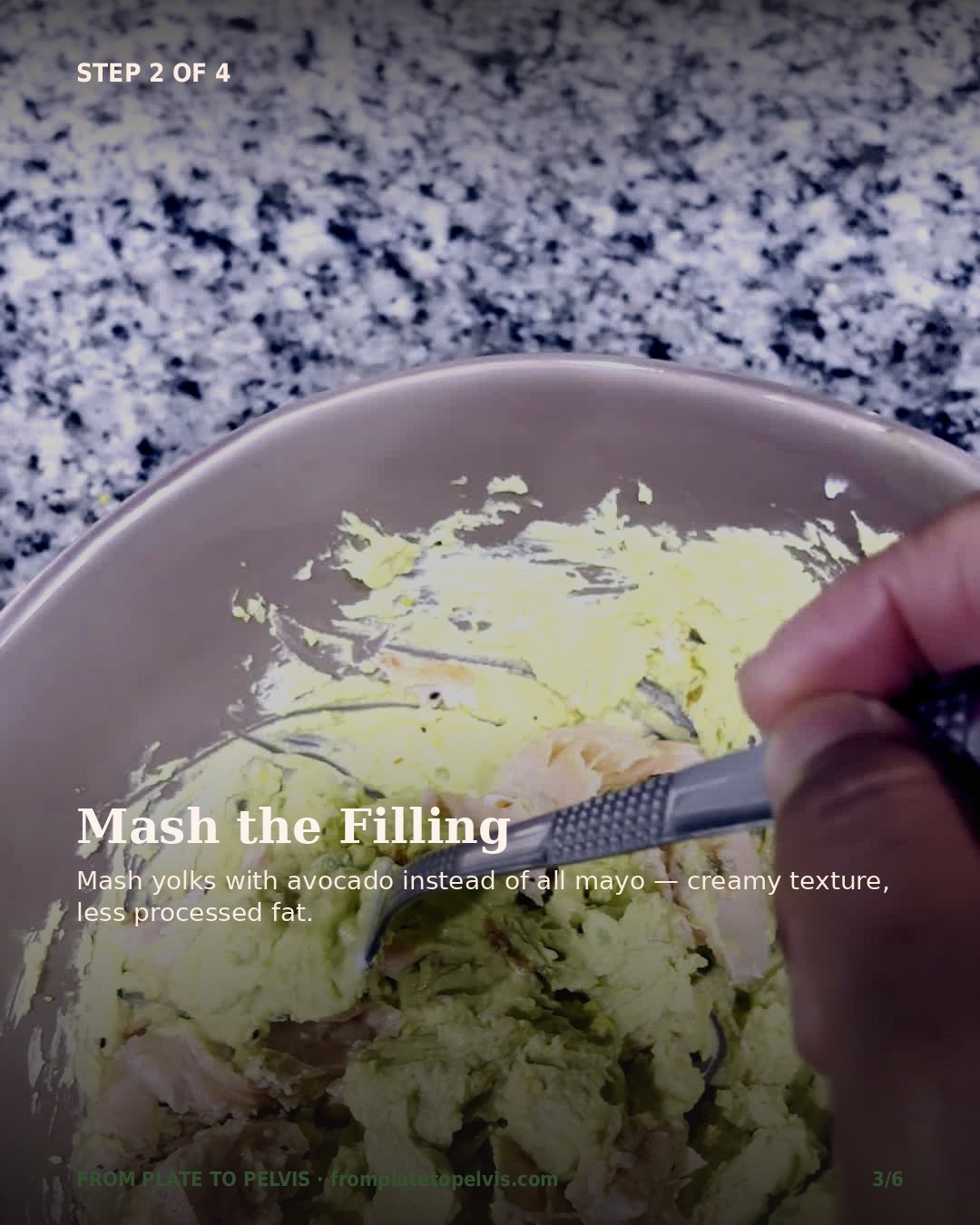 Step 2 of 4: Mash the filling with avocado