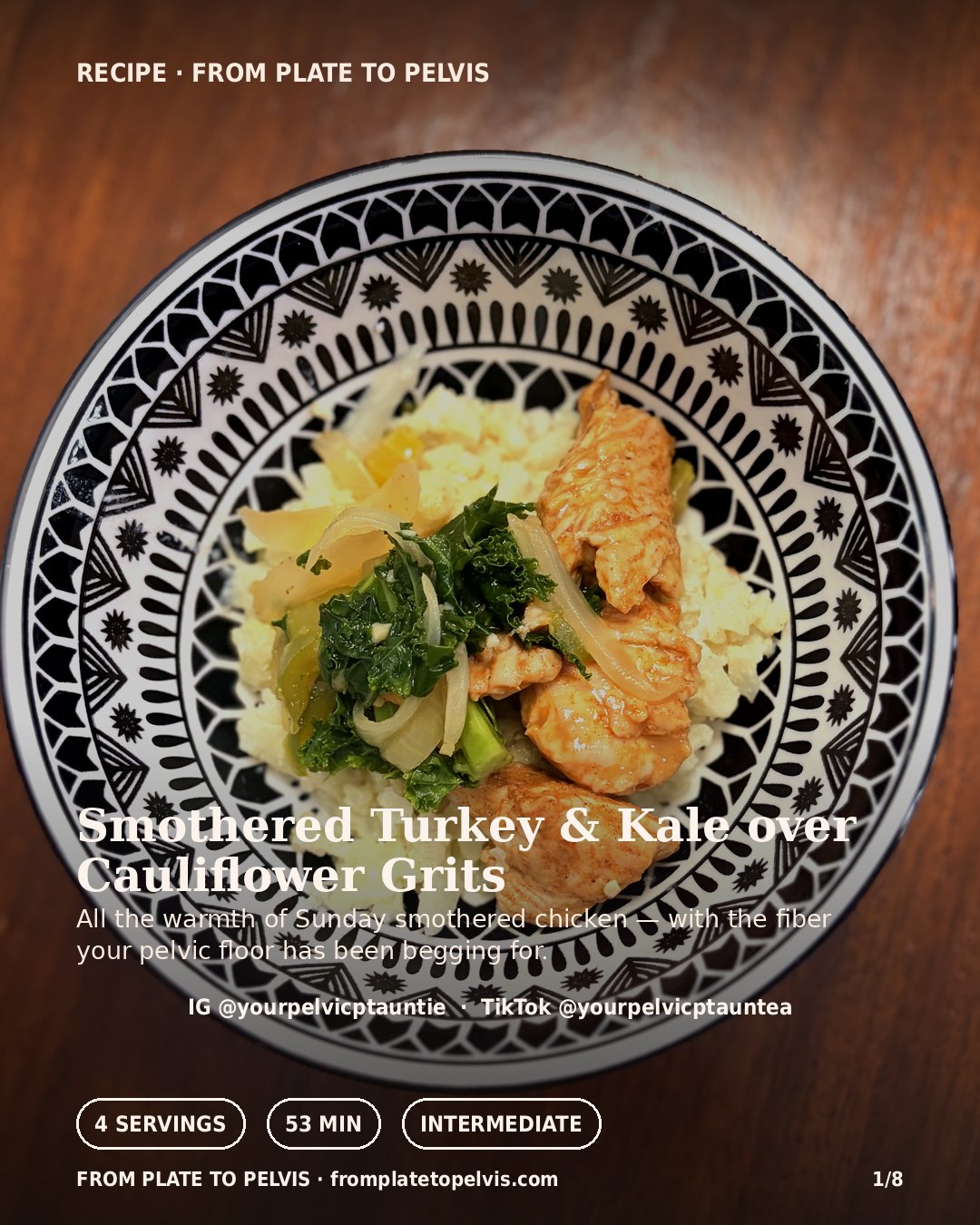 Smothered Turkey and Kale over Cauliflower Grits, recipe cover